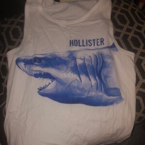 Hollister White Tank Top with Blue Shark Graphic